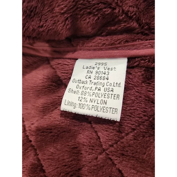 Outback Trading CO. Women's Microsuede Quilted Equestrian Vest,szM,maroon,NWT